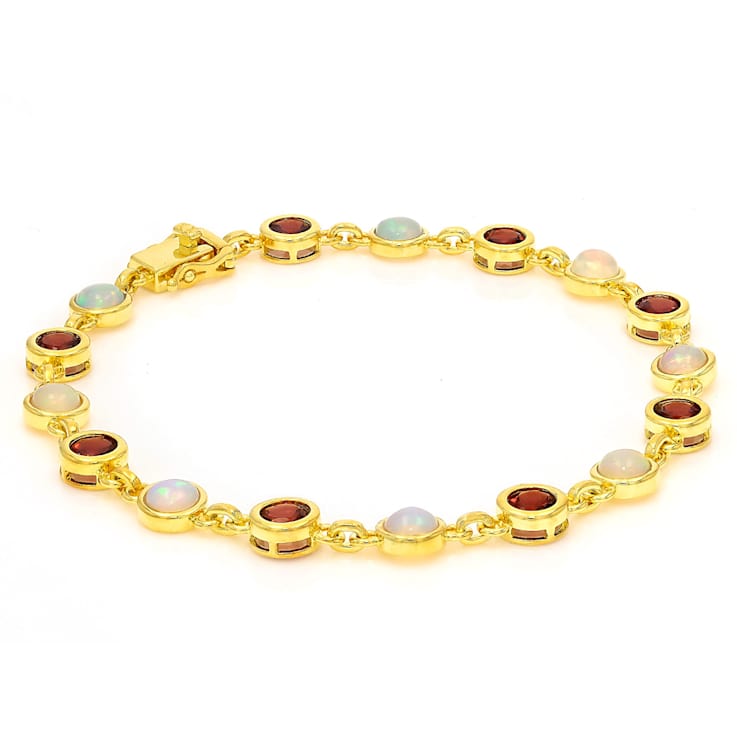Opal And Garnet Tennis Bracelet In 18K Gold Over Sterling Silver 6.14ctw