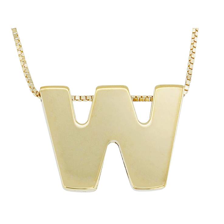 Block Letter W Initial Necklace In 10K Yellow Gold