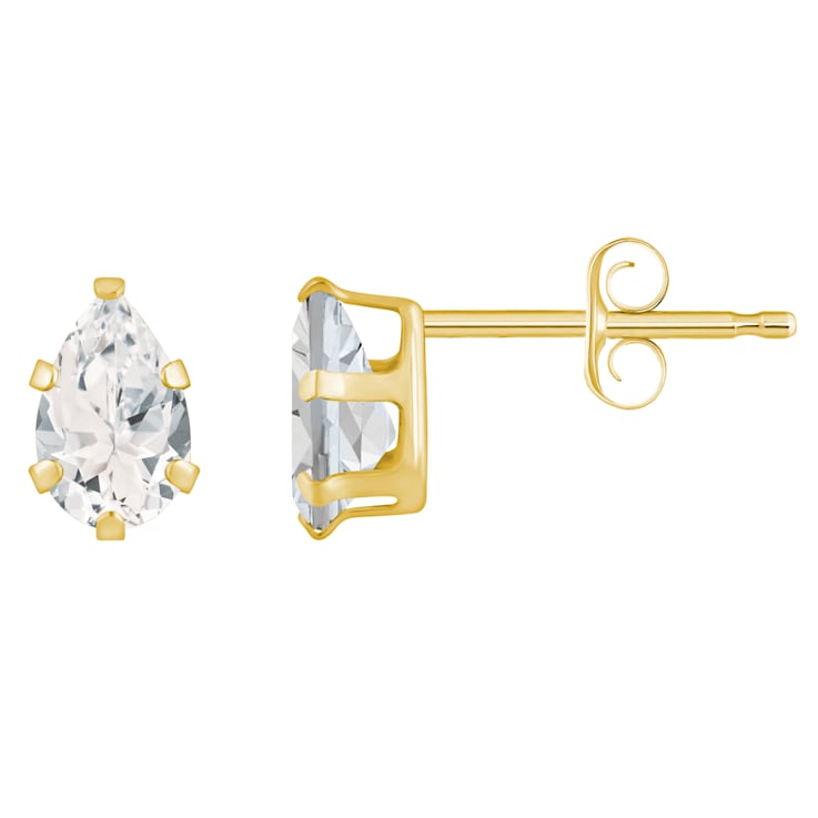 6x4mm Pear Shape White Topaz 10k Yellow Gold Stud Earrings