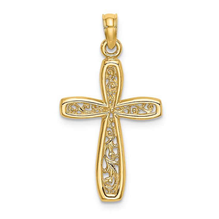 14k Yellow Gold Cross with Filigree Center Charm
