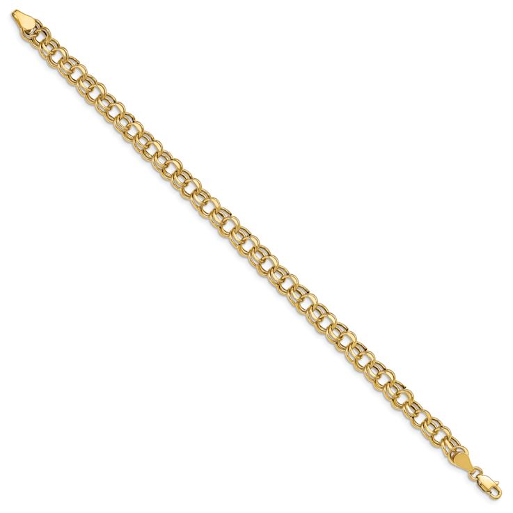 10k Yellow Gold 5.5mm Diamond-Cut Double Link Charm Bracelet