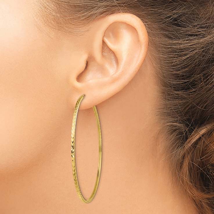 14k Yellow Gold 2 5/16" Diamond-Cut Square Tube Endless Hoop Earrings