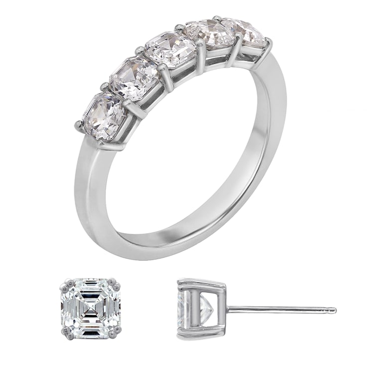 White Cubic Zirconia Platinum Over Sterling Silver Asscher Cut Jewelry
Set 3.90ctw