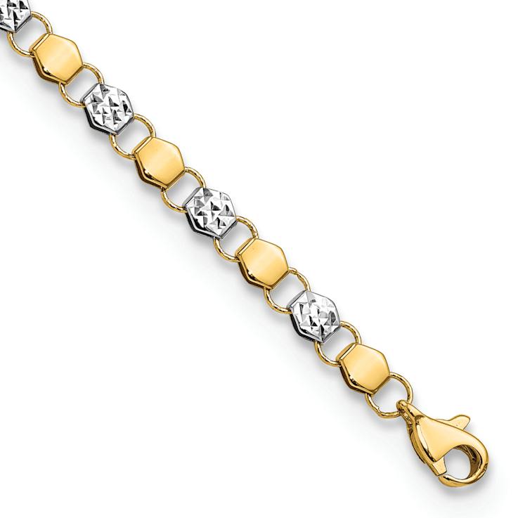14K Two-tone Gold Diamond-Cut Fancy Link Bracelet