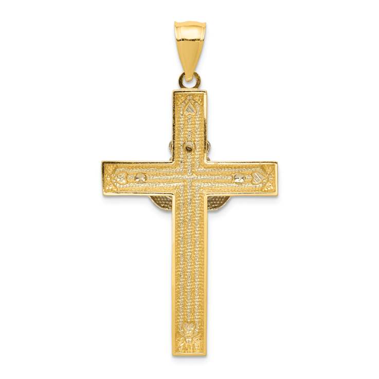 14k Yellow Gold and 14k White Gold Textured Claddagh Cross Pendant