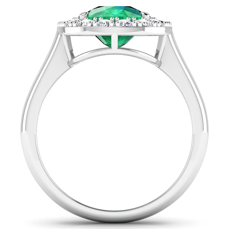 3.01ctw Green Emerald and Diamond 14K White Gold Halo Ring
