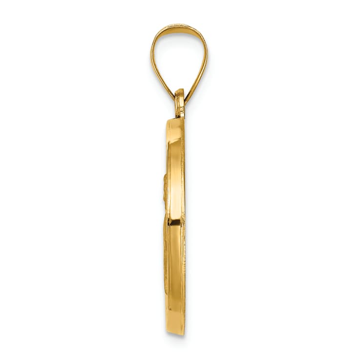 14K Yellow Gold Polished and Satin St Gabriel Medal Hollow Pendant