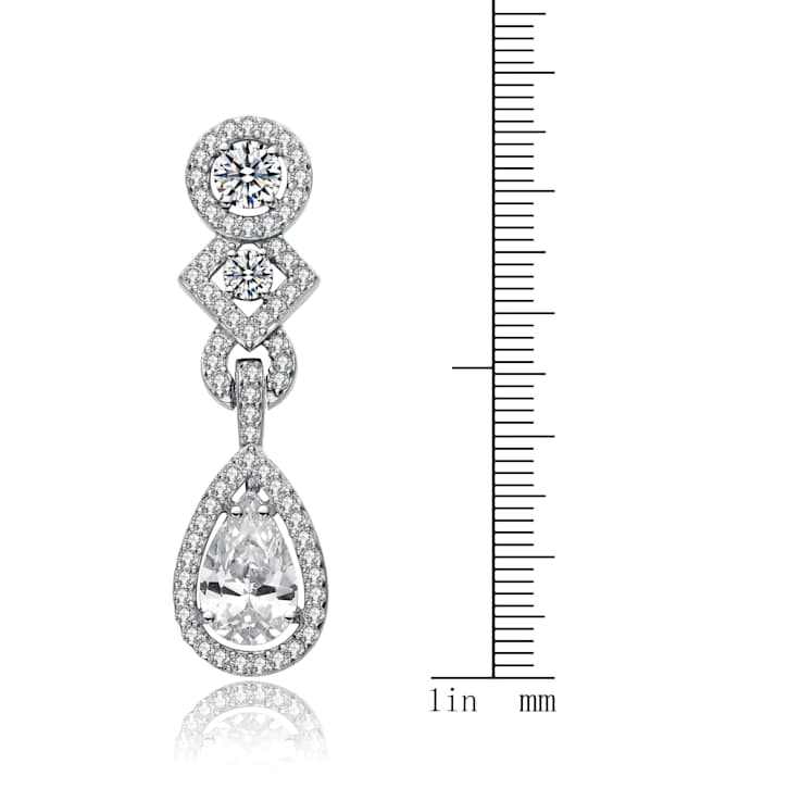 CZ Teardrop Halo Dangle Earrings In Sterling Silver