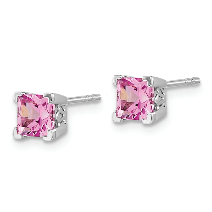 Rhodium Over 14K White Gold Square Lab Created Pink Sapphire Earrings