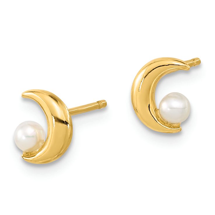 14k Yellow Gold Polished Half Moon 2.5-3mm Freshwater Cultured Pearl
Stud Earrings