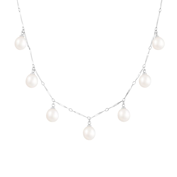 7-8mm White Cultured Freshwater Pearl Rhodium Over Sterling Silver Necklace