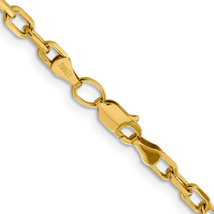 14K Yellow Gold 3.7mm Semi-solid Diamond-cut Open Link Cable Chain Necklace