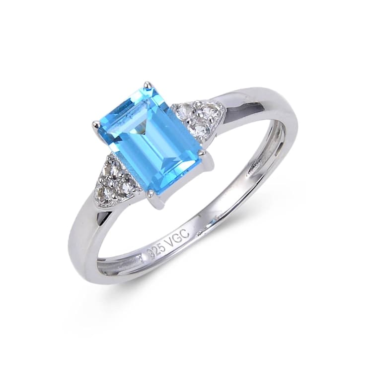Rectangular Octaonal Blue Topaz with White Topaz Accents Sterling Silver
Ring, 1.27ctw