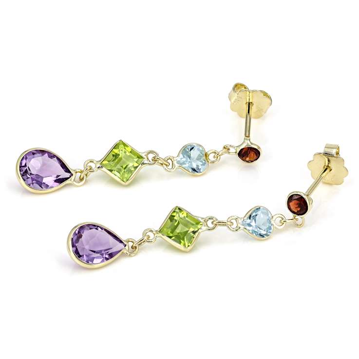 Multi Gem 14k Yellow Gold Dangle Earrings 2.99ctw