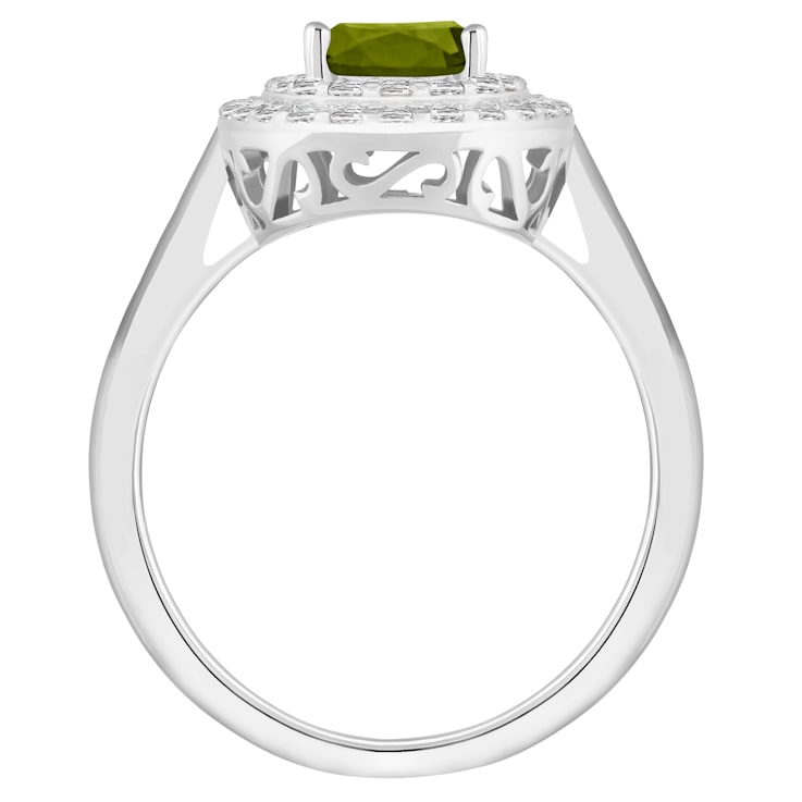 8x6mm Oval Peridot And White Topaz Accents Rhodium Over Sterling Silver
Double Halo Ring