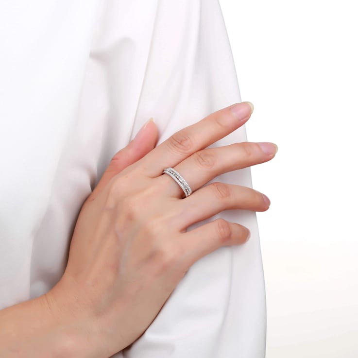 Mixed Shape White Topaz Sterling Silver Anniversary Style Band Ring, 1.10ctw