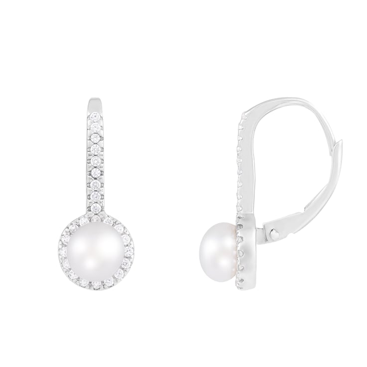 5-6mm white cultured freshwater pearl and cubic zirconia rhodium over
sterling silver earrings