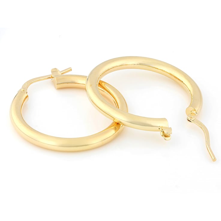 Polished Hoop Earrings In 18K Gold Over Bronze 1 Inch