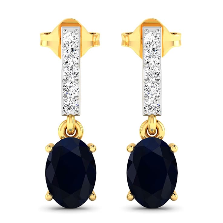 1.50ctw 14K Yellow Gold Blue Sapphire and White Diamond Halo Earrings
