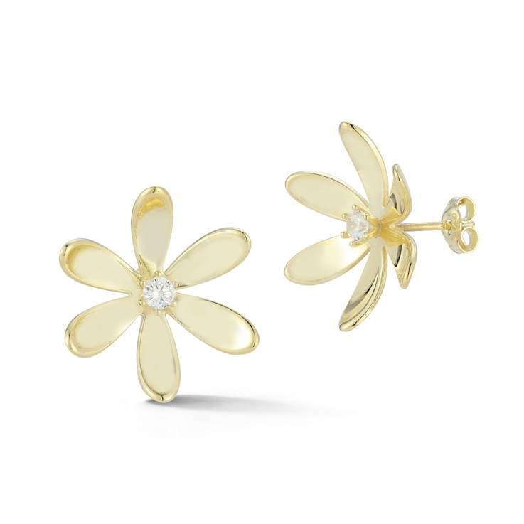 Sterling Statements 14K Yellow Gold Over Sterling Silver Cubic Zirconia
Curved Flower Studs