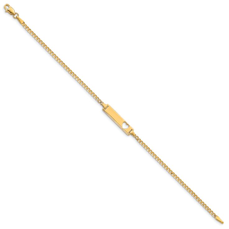 10k Yellow Gold Cut-out Heart Flat Curb Link ID Bracelet