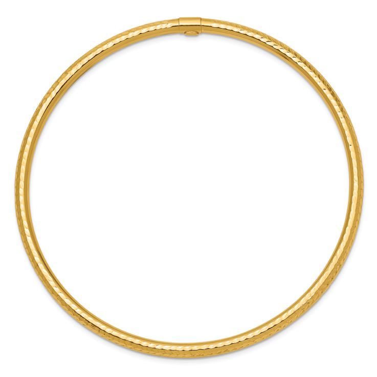 14k Yellow Gold 3mm Diamond-Cut Tube Slip-on Bangle