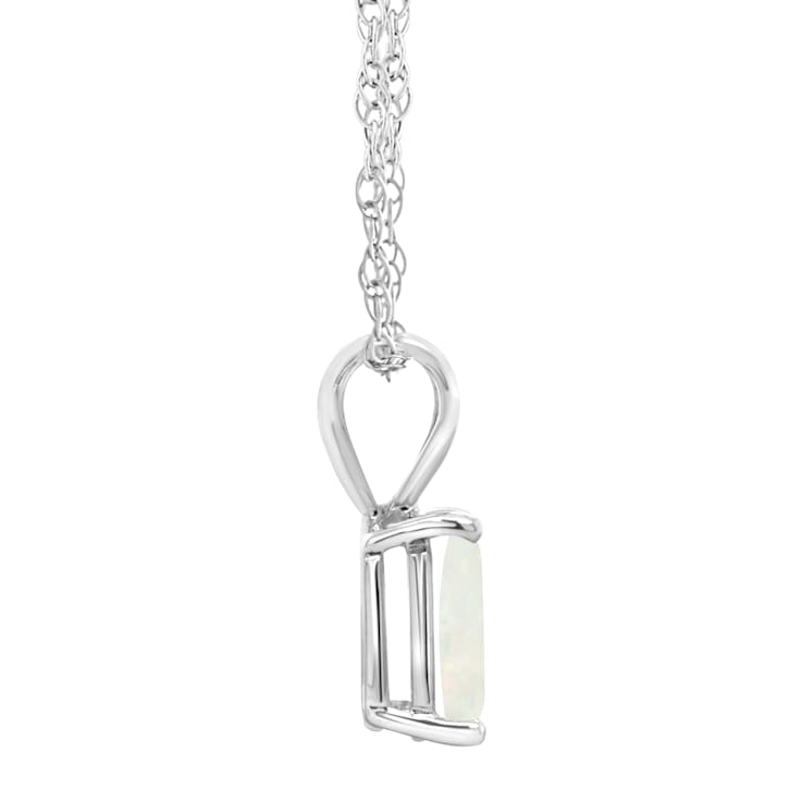 8x6mm Emerald Cut Opal 14k White Gold Pendant With Chain
