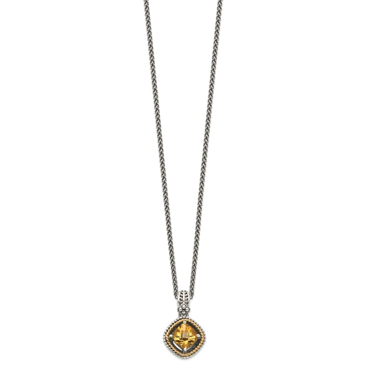 Sterling Silver Antiqued with 14K Accent Citrine Necklace