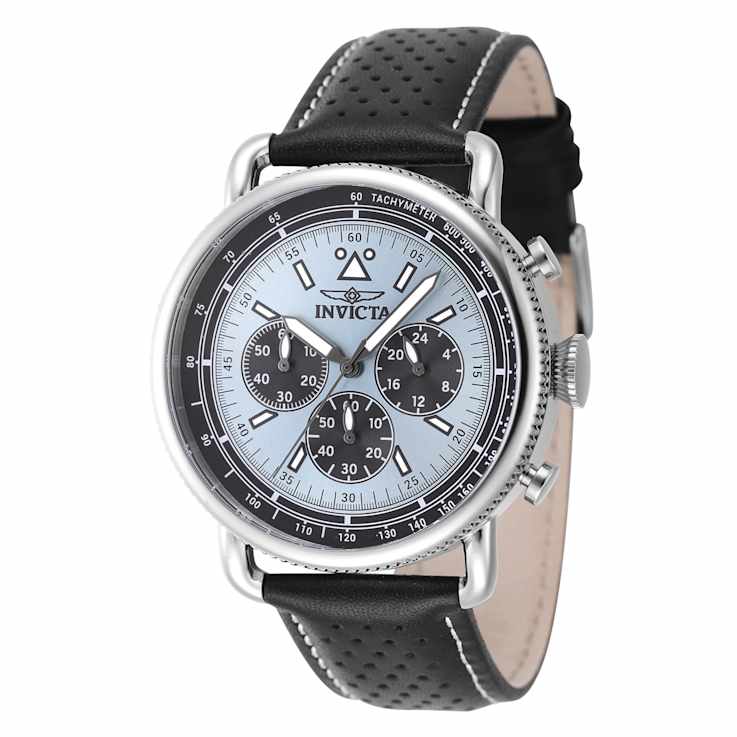 Invicta Speedway 44mm Light Blue Dial Black Leather Strap Quartz Watch