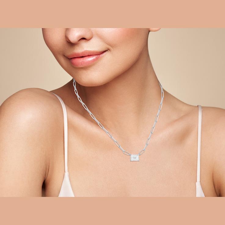 Sterling Statements Rhodium Over Sterling Silver White CZ Necklace with
Paperclip Chain