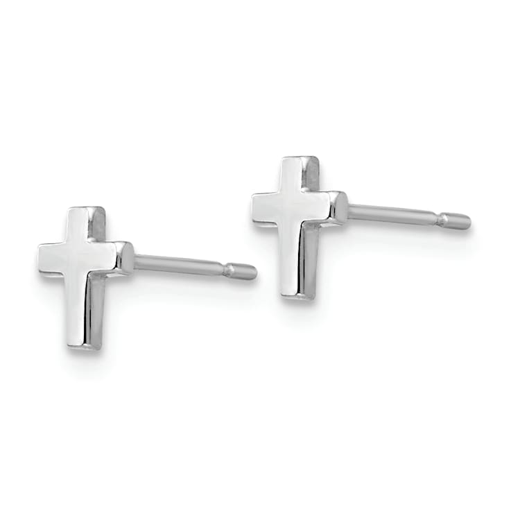 Rhodium Over 14k White Gold Children's Cross Stud Earrings