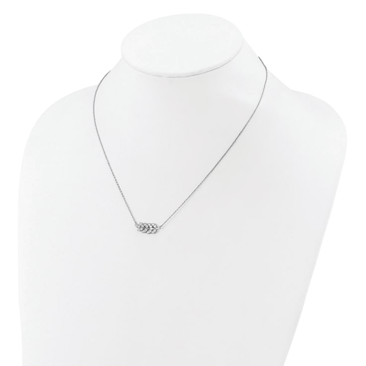 Rhodium Over Sterling Silver Polished Cubic Zirconia Leaf Necklace