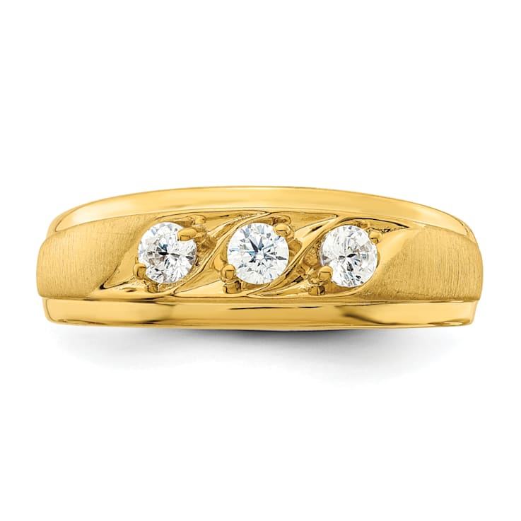 14K Yellow Gold 3-Stone Diamond Men's Ring 0.38ctw
