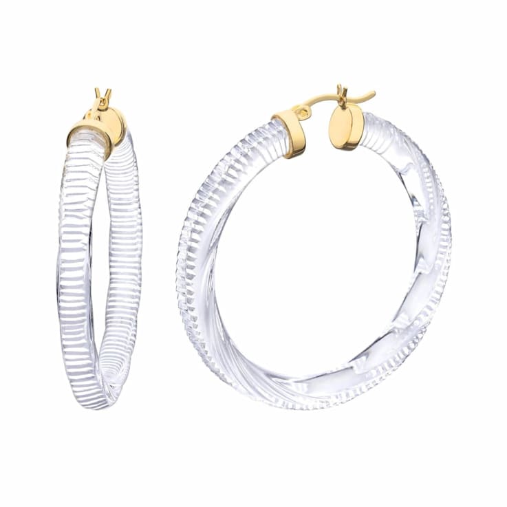 14K Yellow Gold Over Sterling Silver Painted Hoops in Clear
