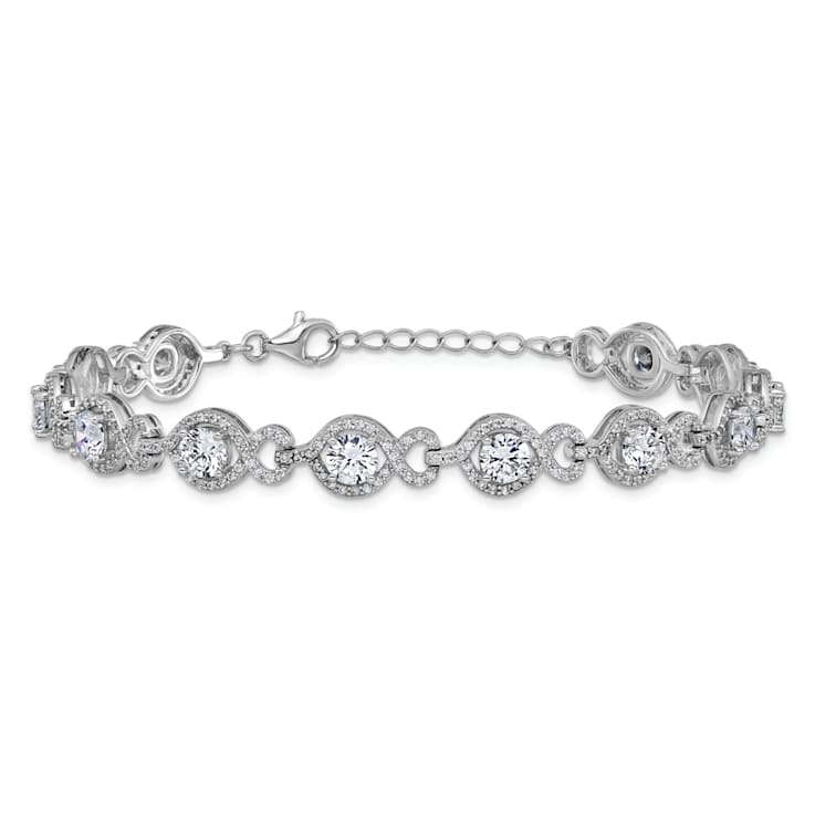Rhodium Over Sterling Silver Fancy Cubic Zirconia with 1-inch Extension Bracelet
