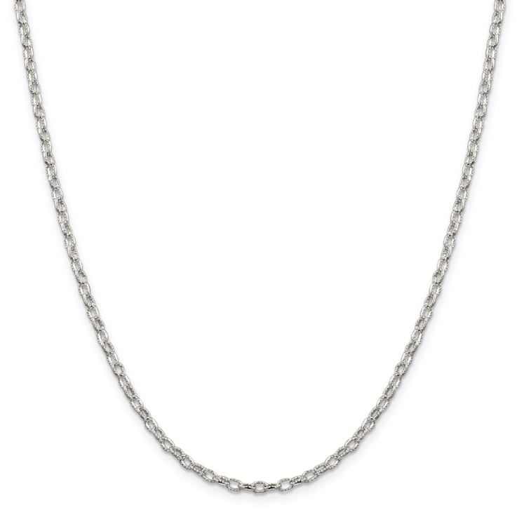 Sterling Silver 3mm Fancy Patterned Rolo Chain Necklace
