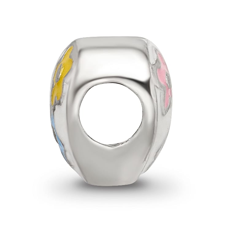 Sterling Silver Enameled Heart with Flowers Bead