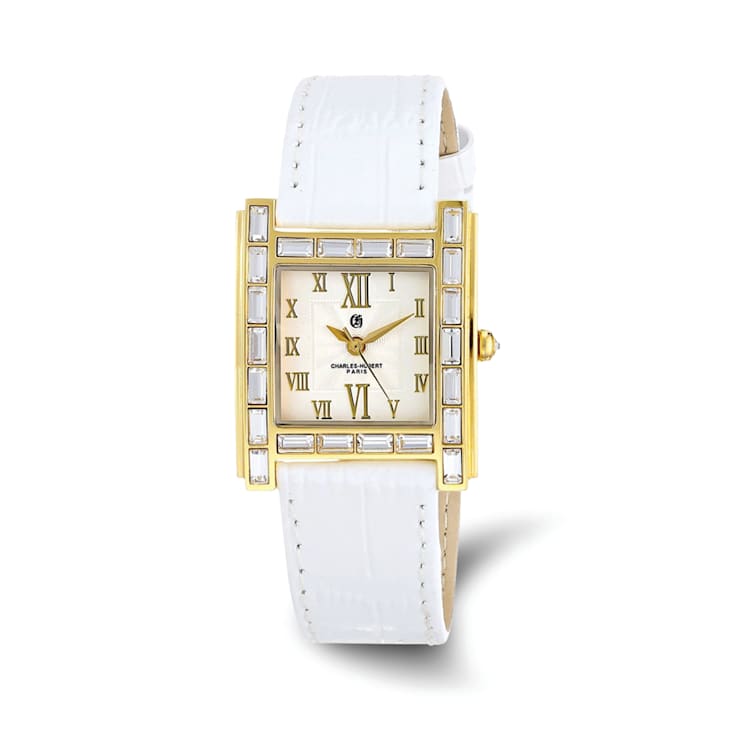 Charles Hubert Ladies Stainless Steel IP Plated Crystal Bezel Watch