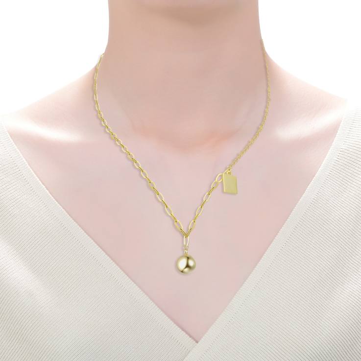Spherical Drop Pendant Necklace In 14K Gold Over Brass