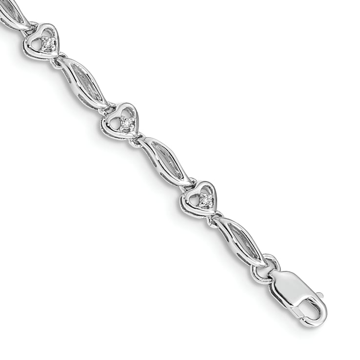 Rhodium Over 14k White Gold Polished Diamond Heart Bracelet