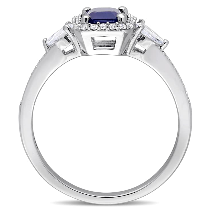 Blue, White Sapphire and Diamond 14K White Gold Ring 1.21ctw