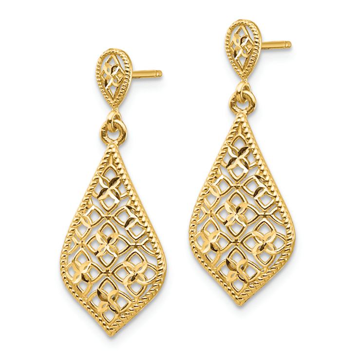 14k Yellow Gold Textured Fancy Dangle Earrings
