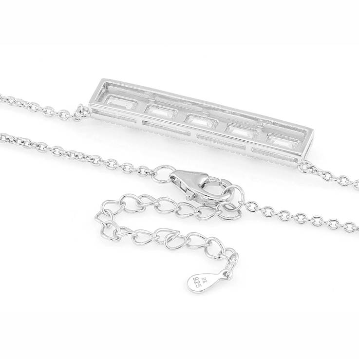 Diamond Simulant Emerald-Cut Necklace In Sterling Silver