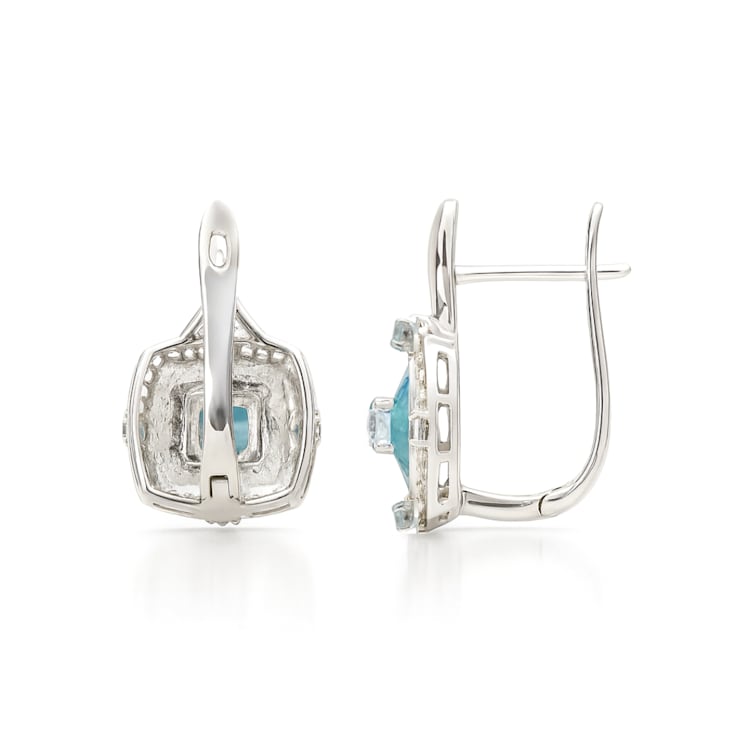 Blue Topaz Rhodium Over Sterling Silver Round Drop Earrings