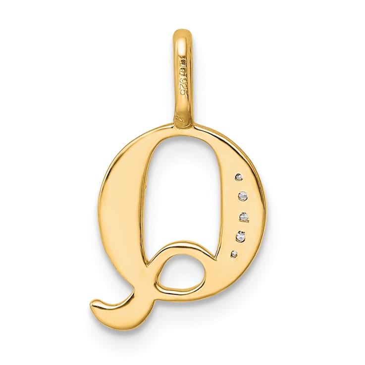 14K Yellow Gold Diamond Letter Q Initial Pendant