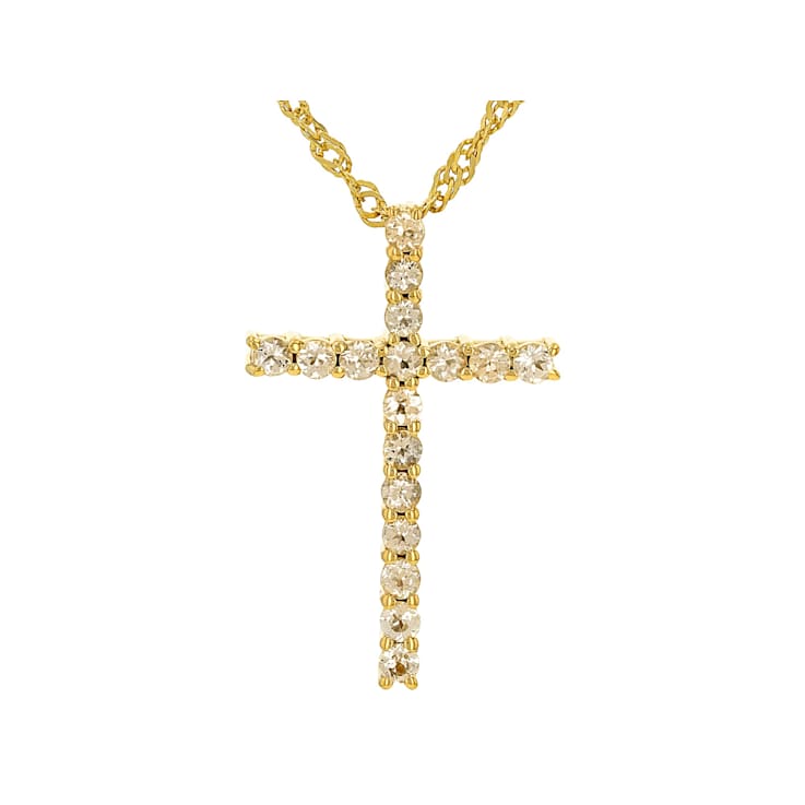 Imperial Topaz Round Cross Pendant Necklace In 18K Gold Over Sterling
Silver 0.43ctw
