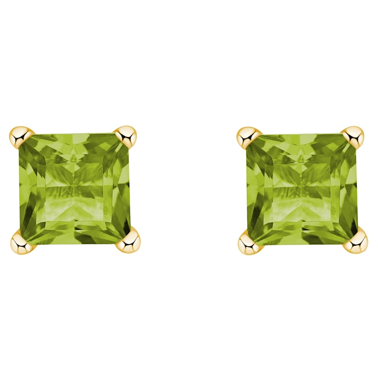 4mm Princess Cut Peridot 14k Yellow Gold Stud Earrings