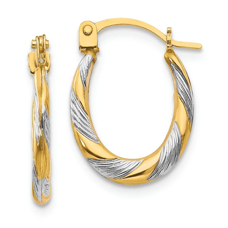 14K Yellow Gold with Rhodium Twist Hoop Earrings