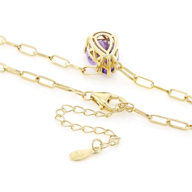 Amethyst Pear Paperclip Solitaire Necklace In 18K Gold Over Sterling
Silver 3.12ct
