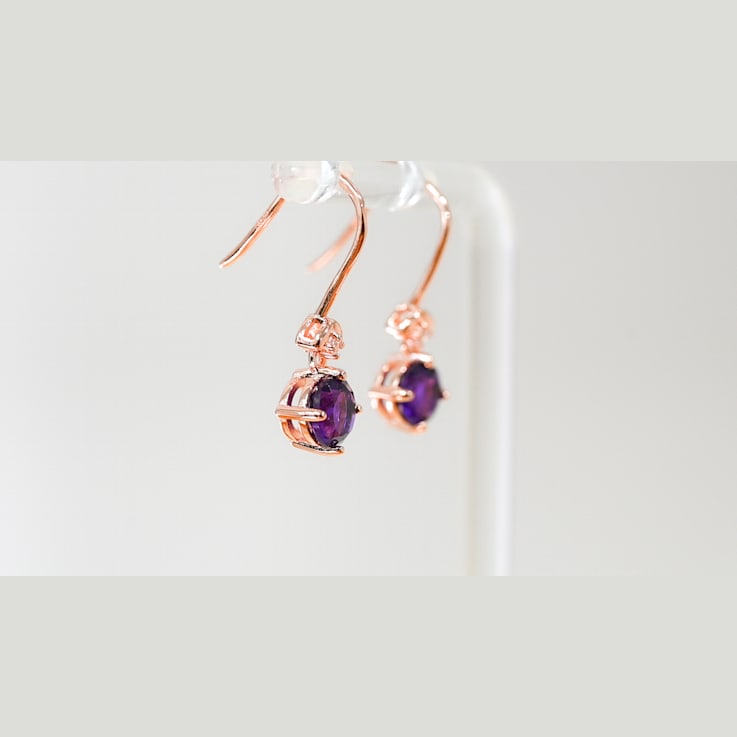 Amethyst and CZ 1.59 Ctw Round 18K Rose Gold Over Sterling Silver Drop
Earrings Jewelry.